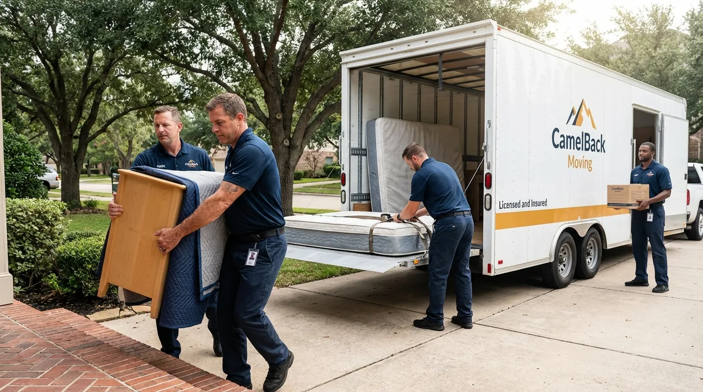 Crew loading residential truck for cross-state move from Rockingham, NC