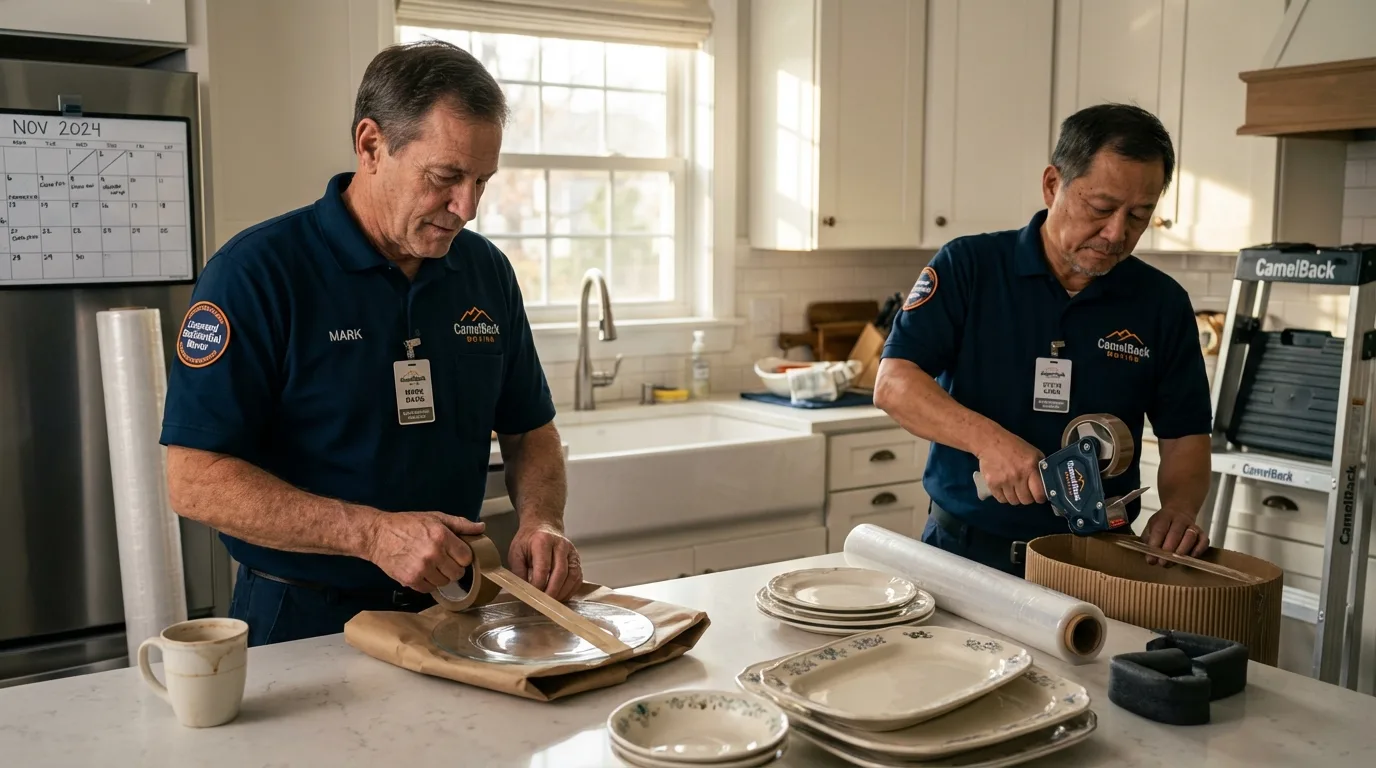 Professional crew packing kitchen dishware in Rockingham, NC